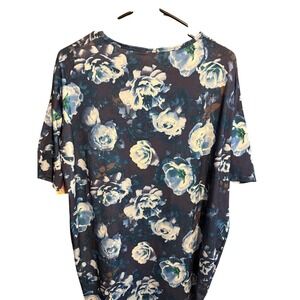 LuLaRoe Irma Tunic Top XXS Blue Floral Roses Short Sleeve NWT